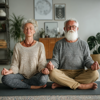 Instructor de yoga lucrând cu un grup de seniori